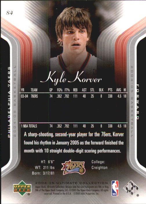 2004-05 Ultimate Collection #84 Kyle Korver back image