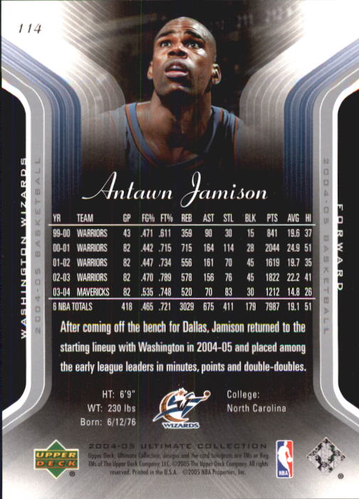 2004-05 Ultimate Collection #114 Antawn Jamison back image