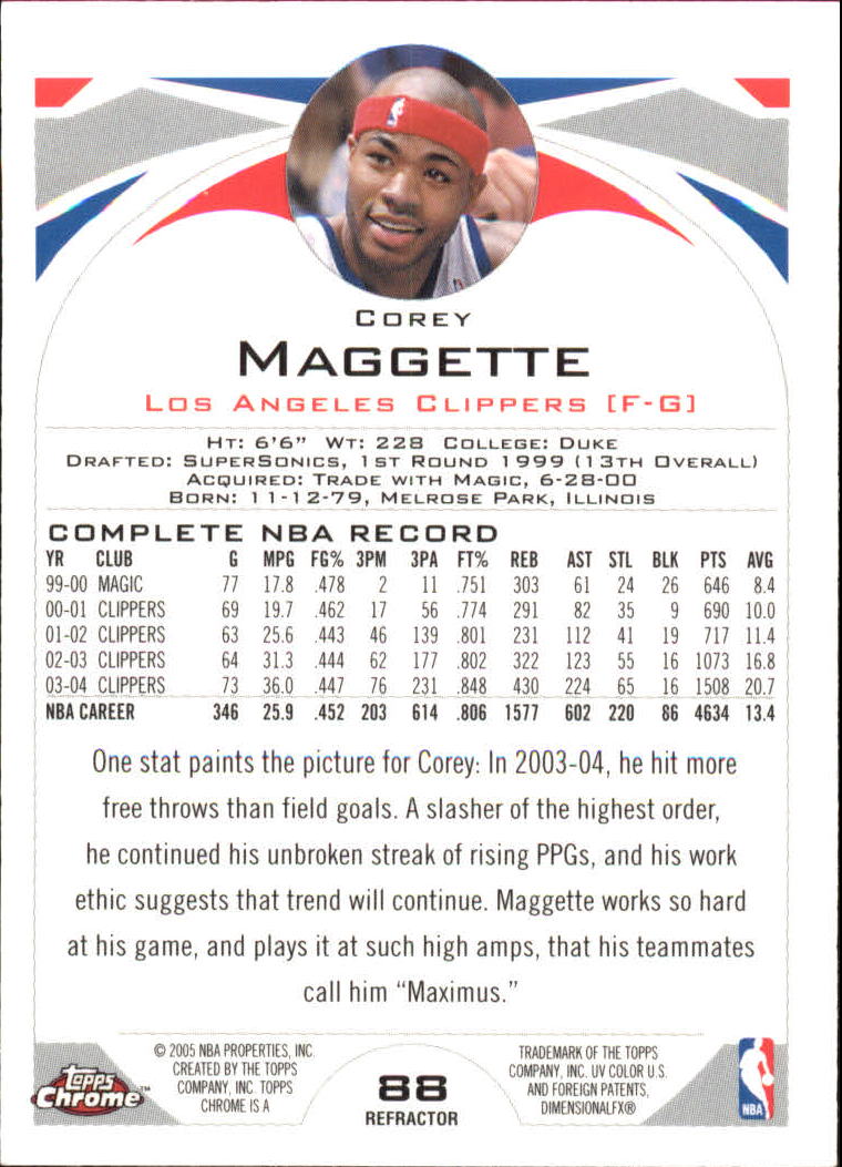 2004-05 Topps Chrome Refractors #88 Corey Maggette back image