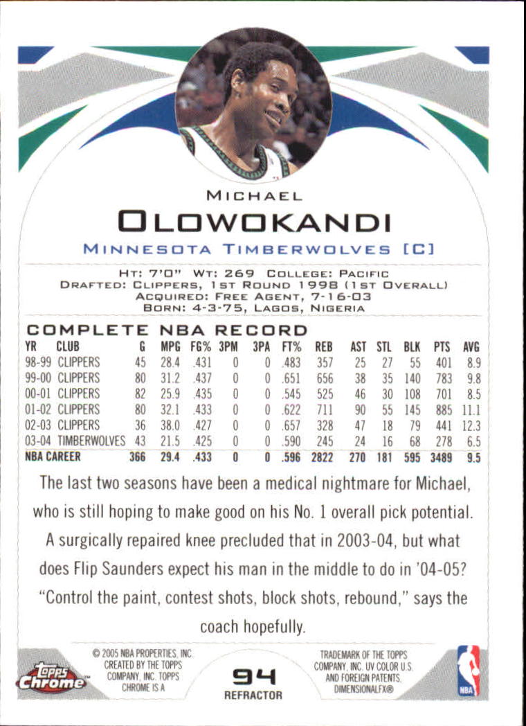 2004-05 Topps Chrome Refractors #94 Michael Olowokandi back image