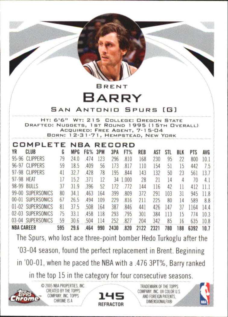 2004-05 Topps Chrome Refractors #145 Brent Barry back image