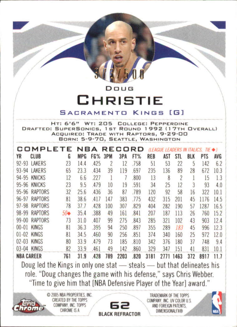 2004-05 Topps Chrome Refractors Black #62 Doug Christie back image
