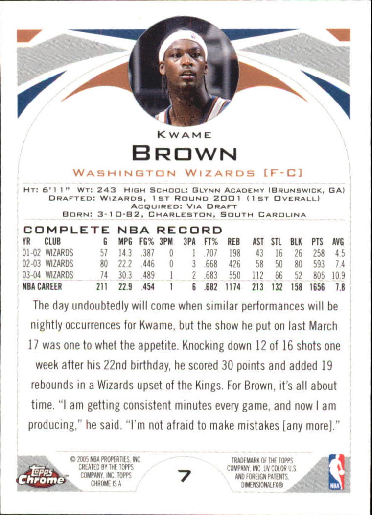 2004-05 Topps Chrome #7 Kwame Brown back image