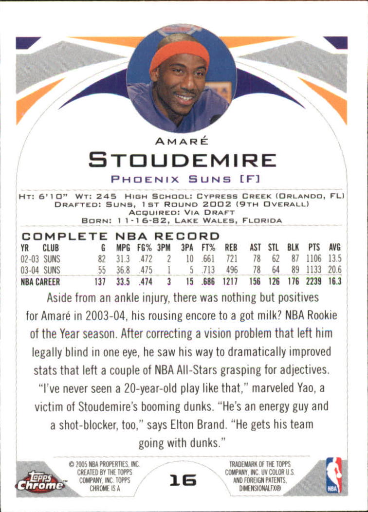 2004-05 Topps Chrome #16 Amare Stoudemire back image