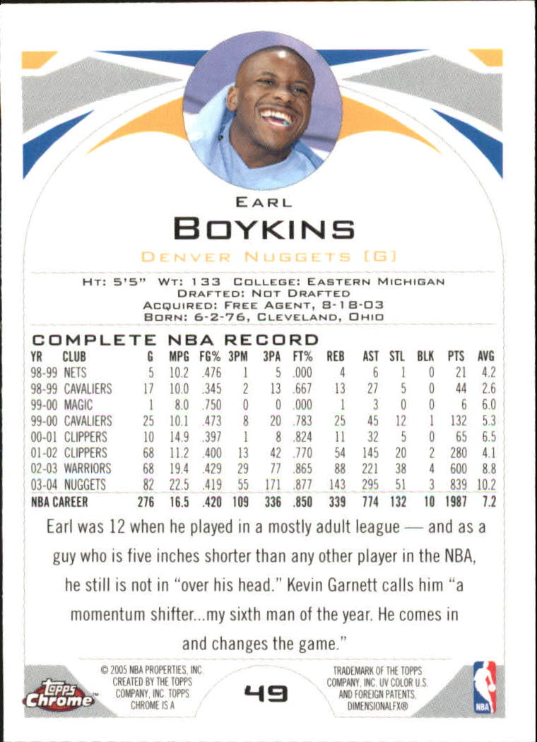 2004-05 Topps Chrome #49 Earl Boykins back image