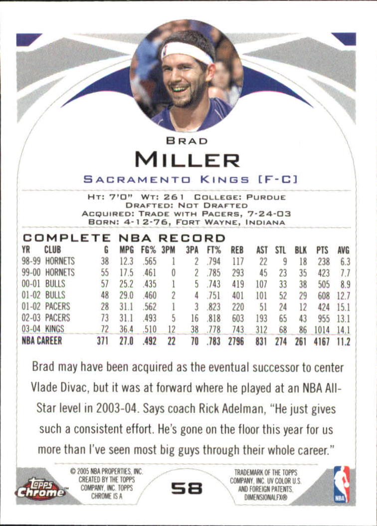2004-05 Topps Chrome #58 Brad Miller back image