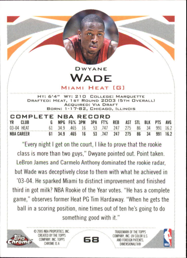 2004-05 Topps Chrome #68 Dwyane Wade back image