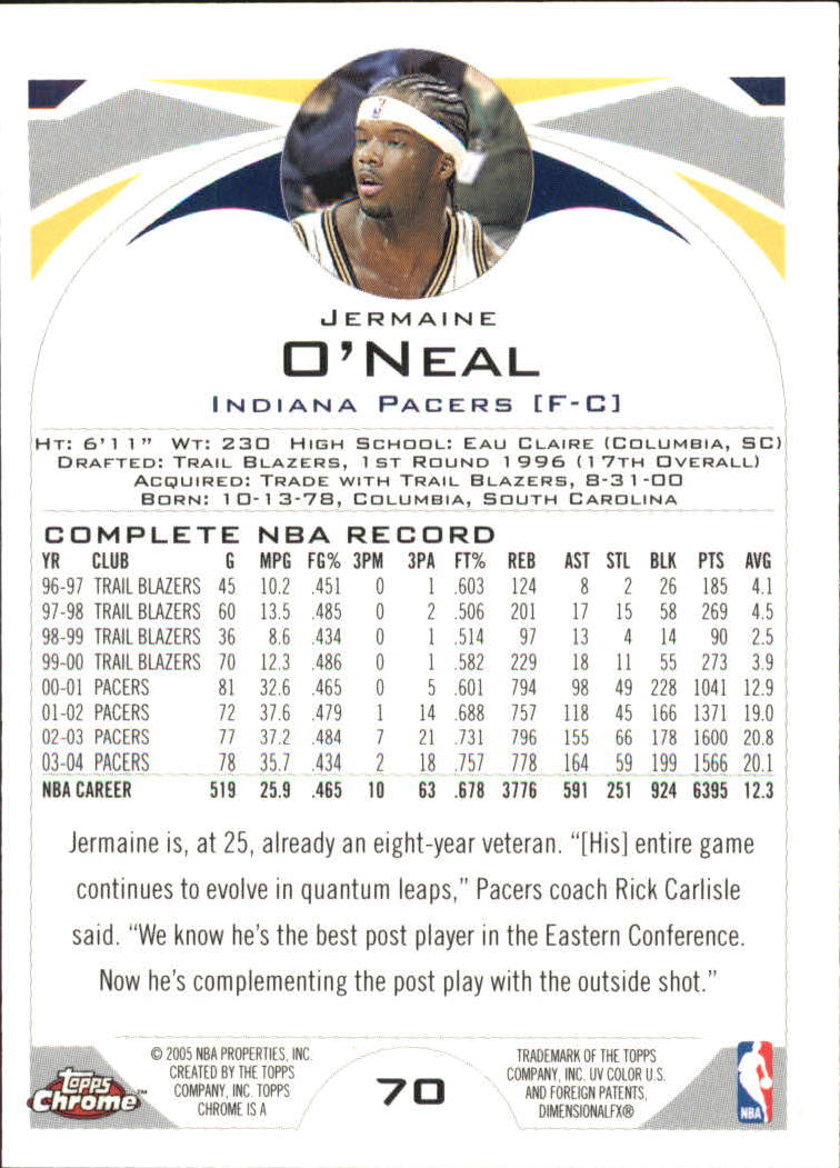 2004-05 Topps Chrome #70 Jermaine O'Neal back image