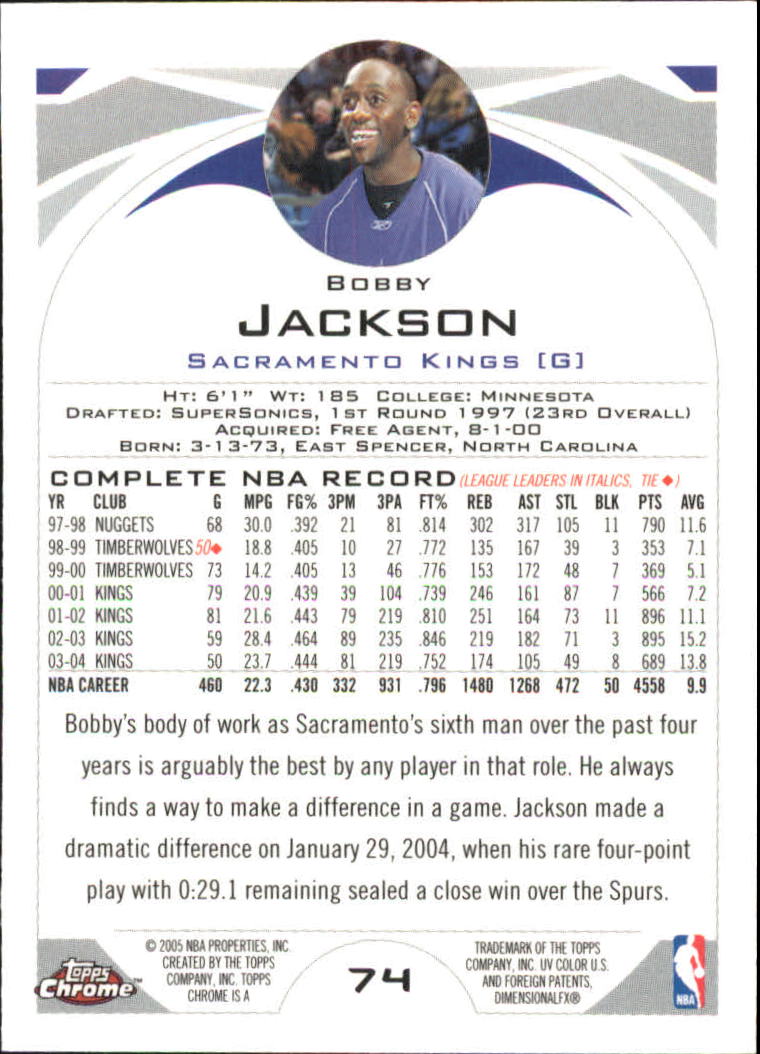 2004-05 Topps Chrome #74 Bobby Jackson back image