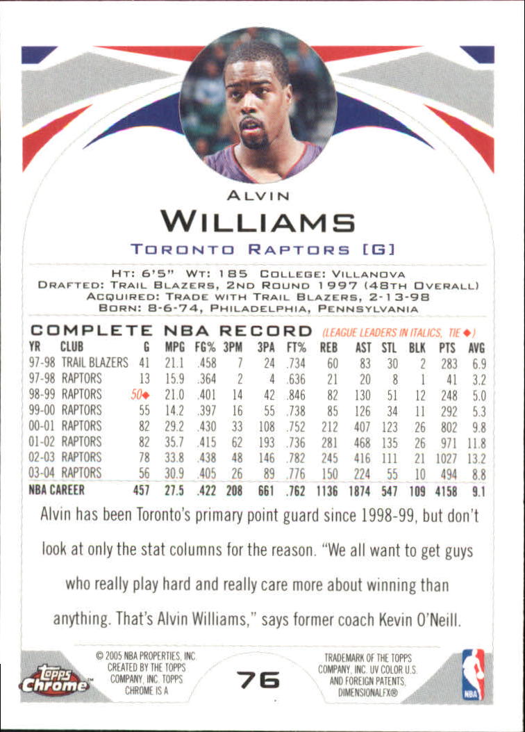 2004-05 Topps Chrome #76 Alvin Williams back image