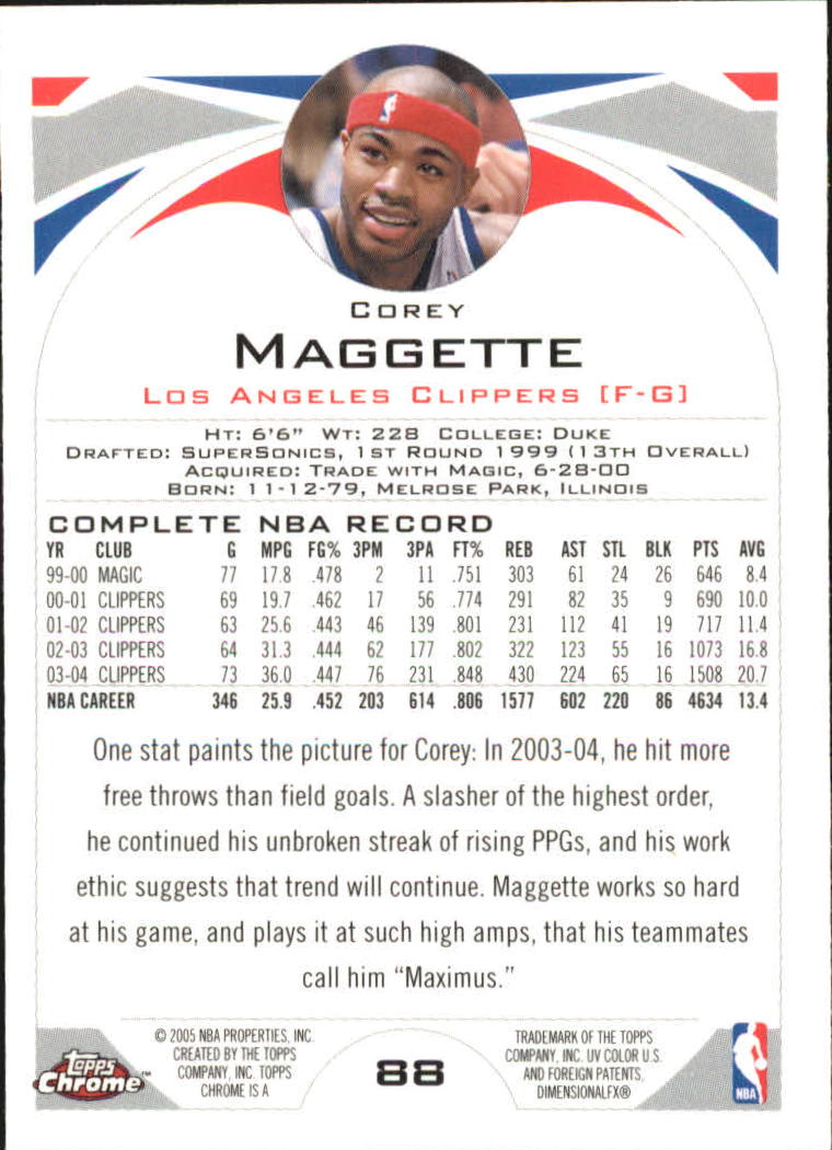 2004-05 Topps Chrome #88 Corey Maggette back image