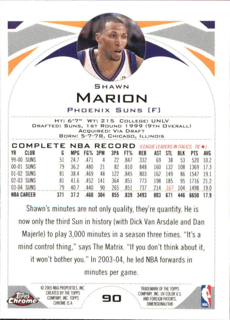 2004-05 Topps Chrome #90 Shawn Marion back image