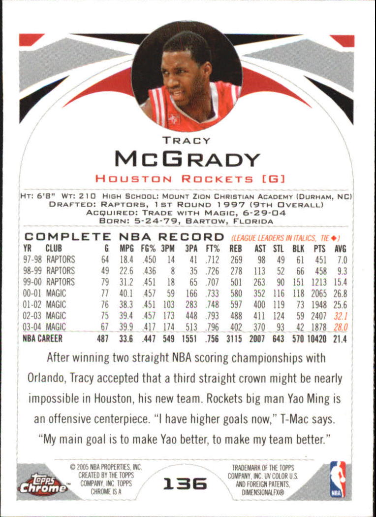 2004-05 Topps Chrome #136 Tracy McGrady back image