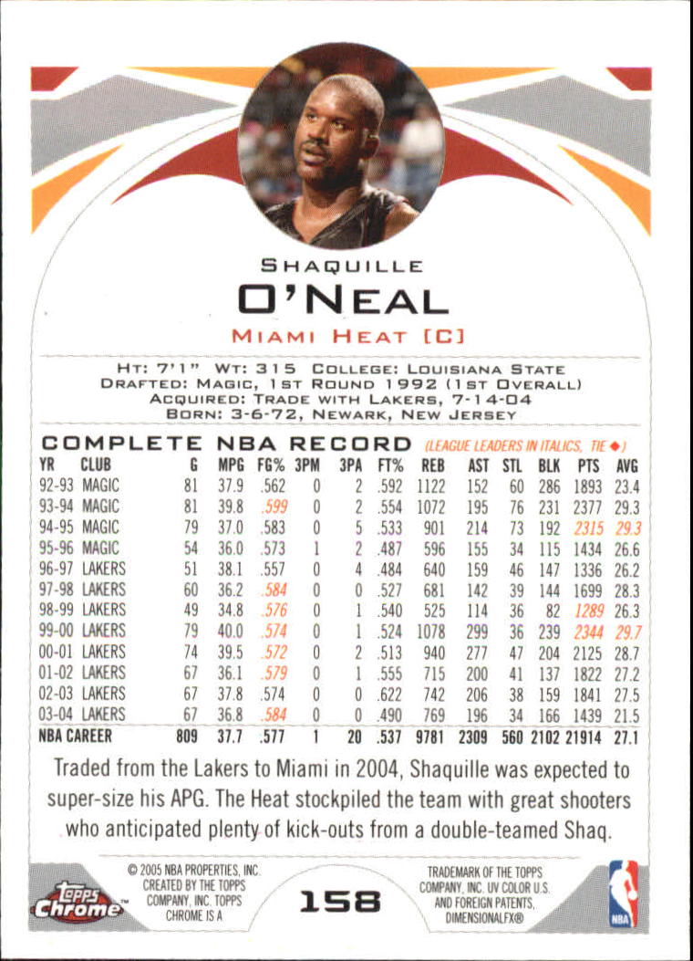 2004-05 Topps Chrome #158 Shaquille O'Neal back image