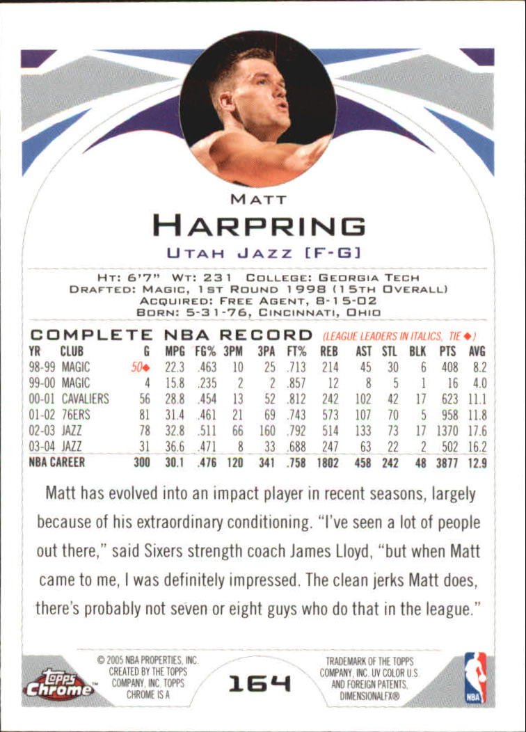 2004-05 Topps Chrome #164 Matt Harpring back image