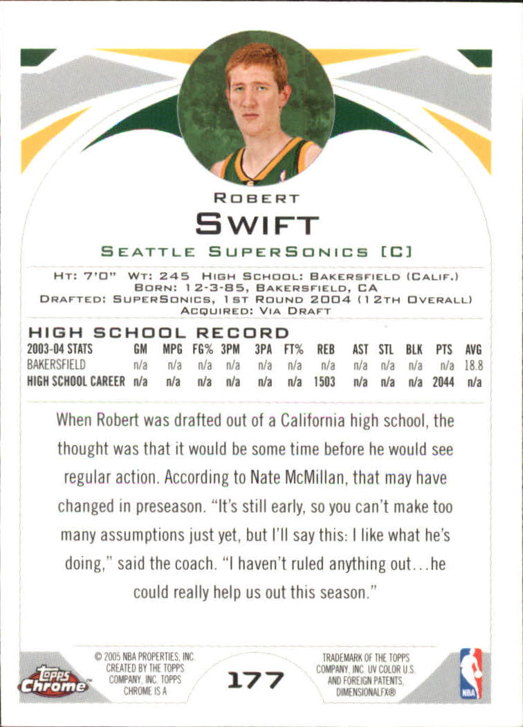 2004-05 Topps Chrome #177 Robert Swift RC back image