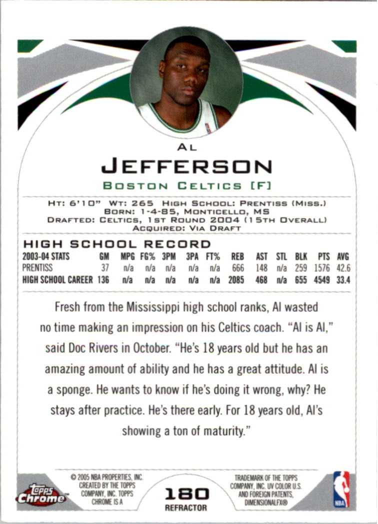 2004-05 Topps Chrome #180 Al Jefferson RC back image