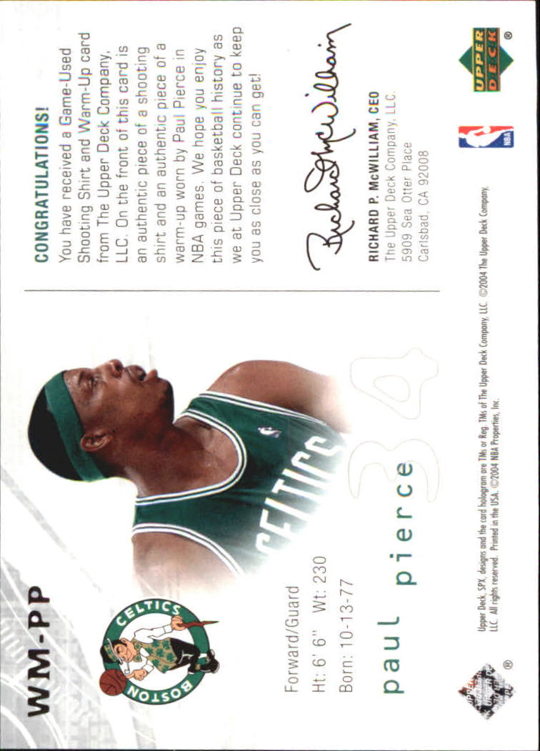 2004-05 SPx Winning Materials #PP Paul Pierce back image