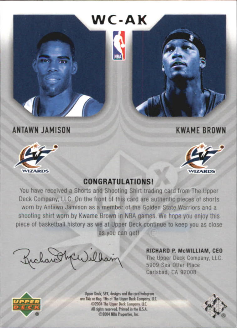 2004-05 SPx Winning Materials Combos #AK Antawn Jamison/Kwame Brown back image