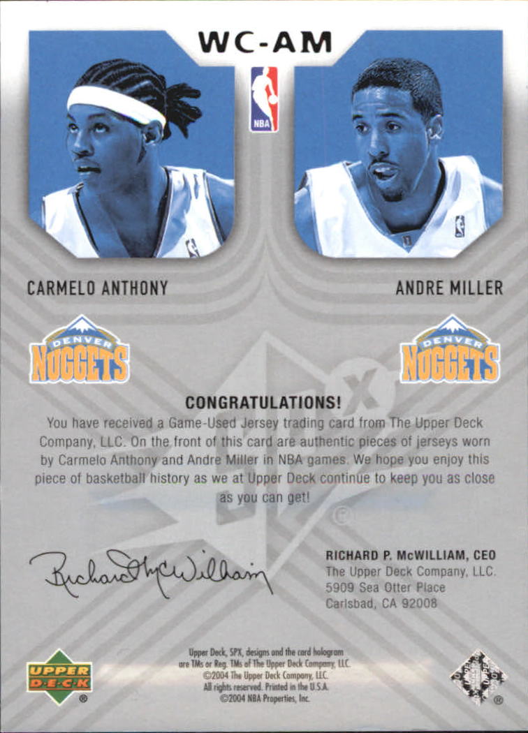 2004-05 SPx Winning Materials Combos #AM Carmelo Anthony/Andre Miller back image