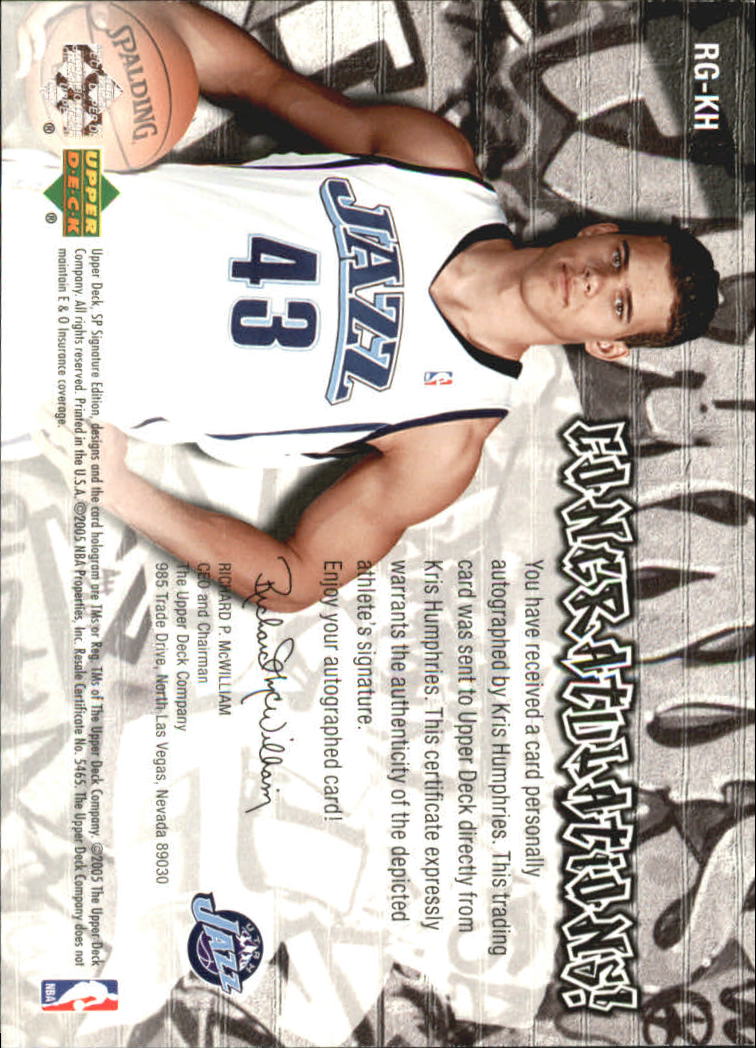2004-05 SP Signature Edition Rookie GRAPHiti #KH Kris Humphries back image