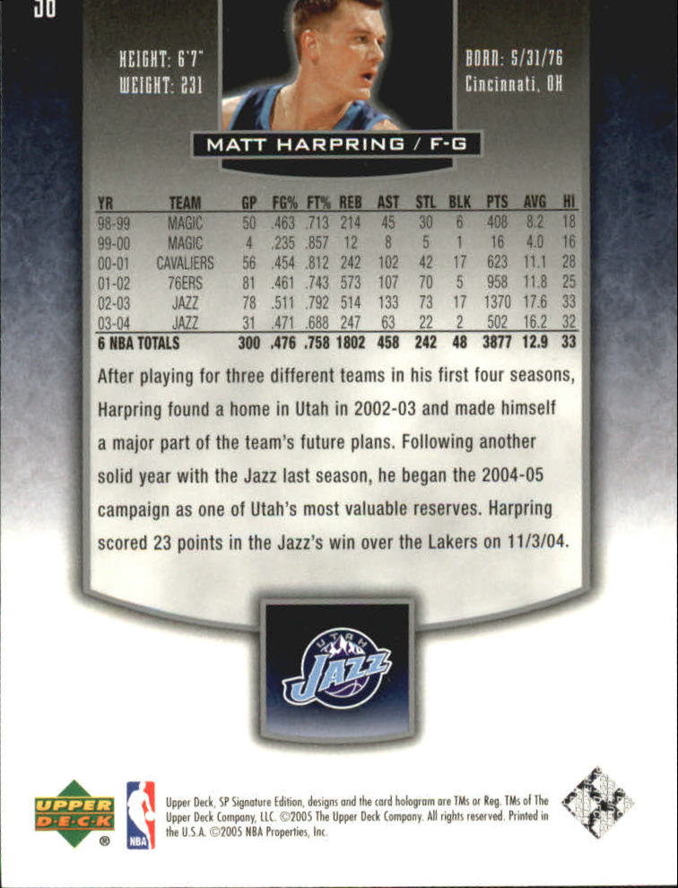 2004-05 SP Signature Edition #96 Matt Harpring back image