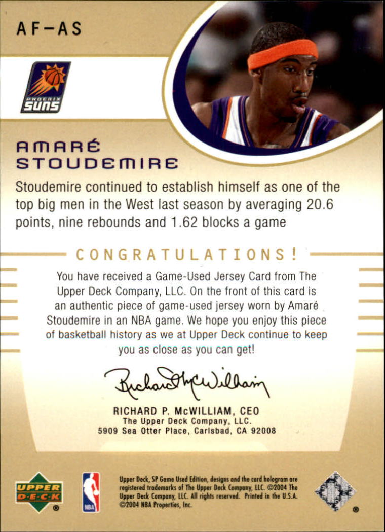 2004-05 SP Game Used Authentic Fabrics #AS Amare Stoudemire back image