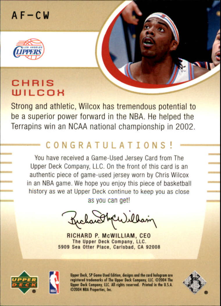 2004-05 SP Game Used Authentic Fabrics #CW Chris Wilcox back image