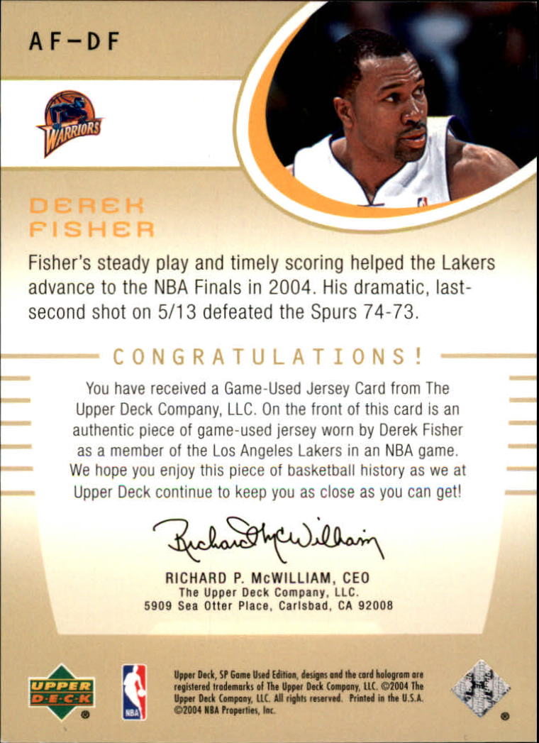 2004-05 SP Game Used Authentic Fabrics #DF Derek Fisher back image