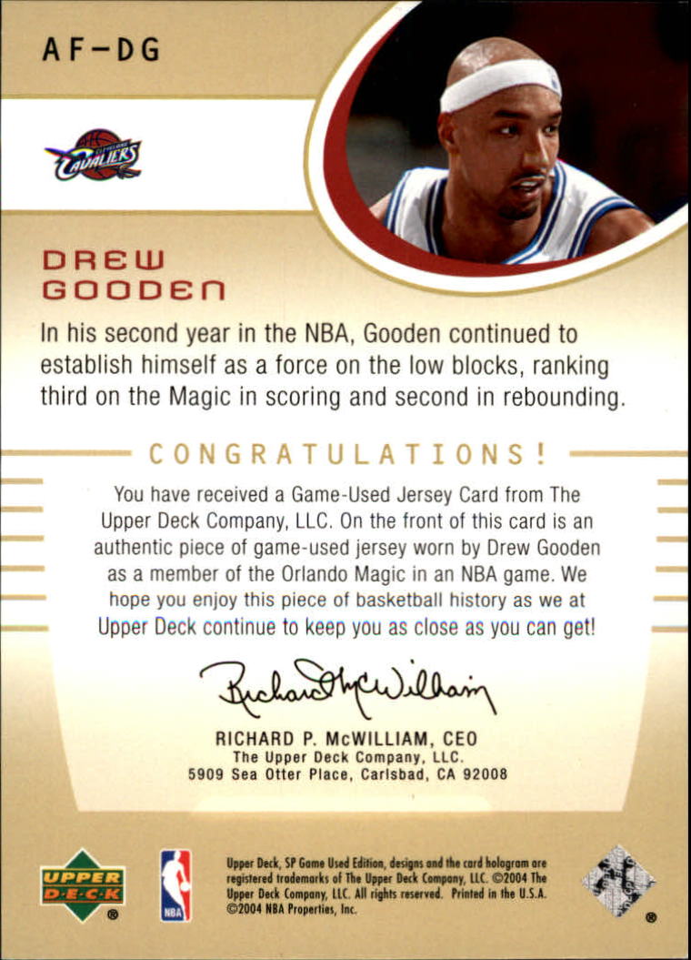 2004-05 SP Game Used Authentic Fabrics #DG Drew Gooden back image