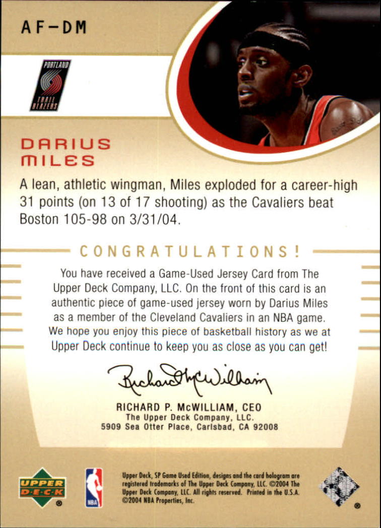 2004-05 SP Game Used Authentic Fabrics #DM Darius Miles back image
