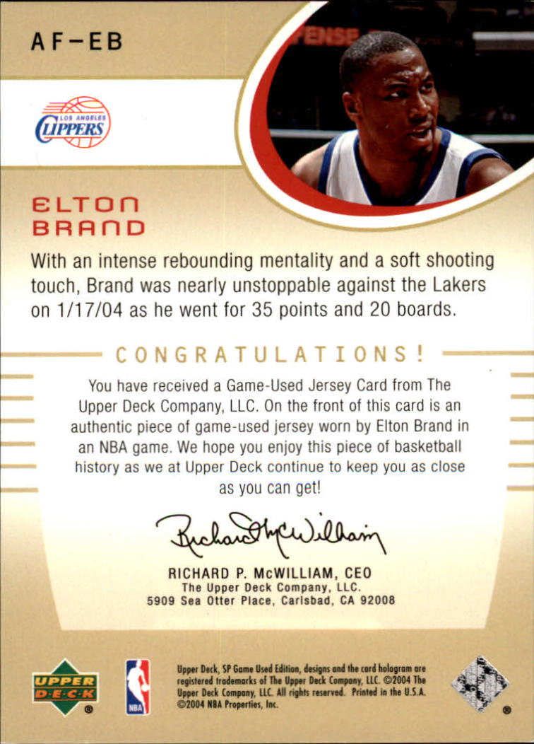 2004-05 SP Game Used Authentic Fabrics #EB Elton Brand back image