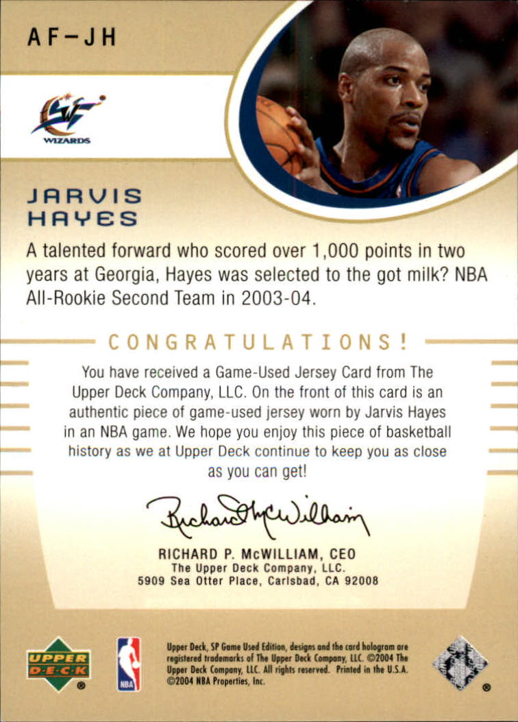 2004-05 SP Game Used Authentic Fabrics #JH Jarvis Hayes back image