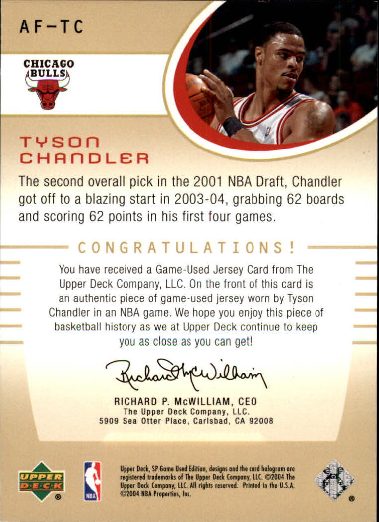 2004-05 SP Game Used Authentic Fabrics #TC Tyson Chandler back image