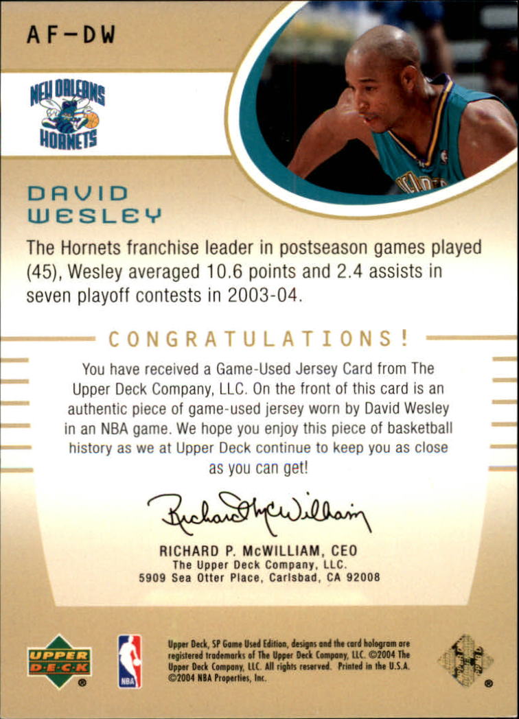 2004-05 SP Game Used Authentic Fabrics Gold #DW David Wesley back image