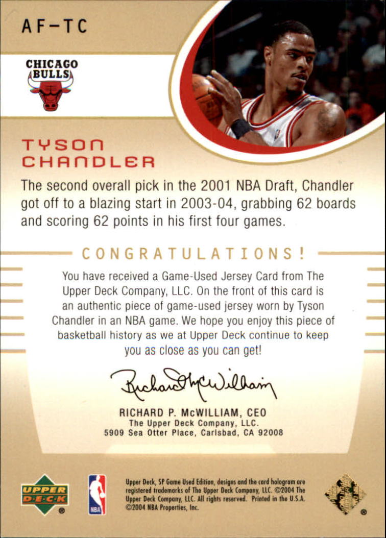 2004-05 SP Game Used Authentic Fabrics Gold #TC Tyson Chandler back image