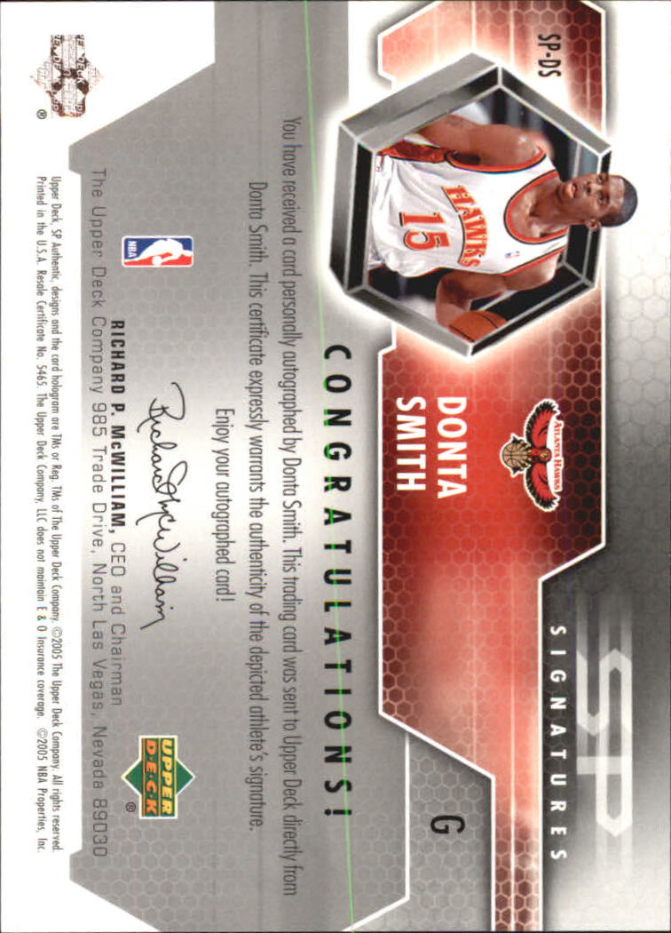 2004-05 SP Authentic Signatures #DS Donta Smith back image