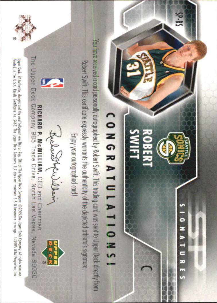 2004-05 SP Authentic Signatures #RS Robert Swift back image