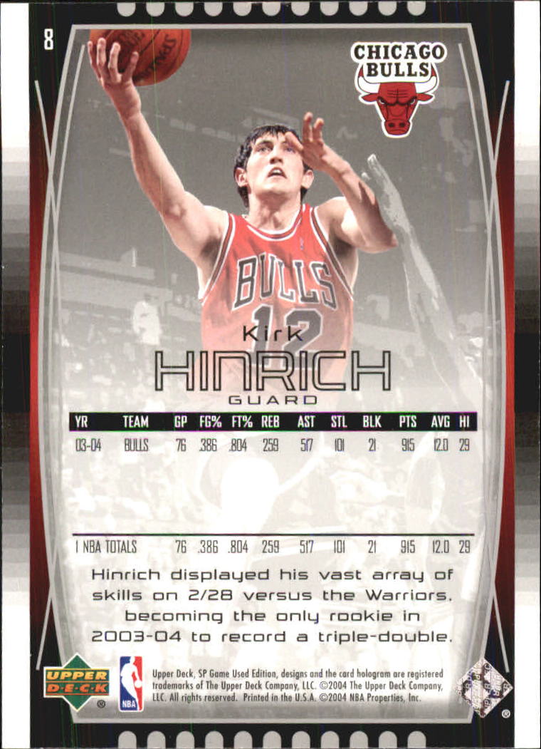 2004-05 SP Game Used #8 Kirk Hinrich back image
