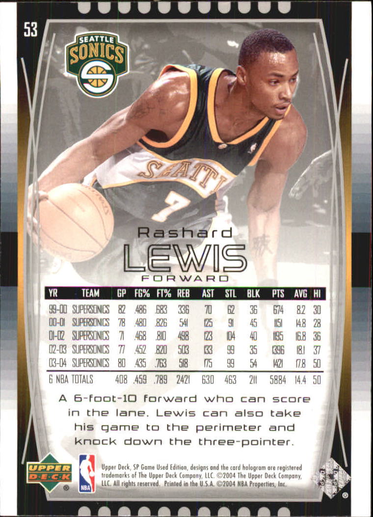 2004-05 SP Game Used #53 Rashard Lewis back image
