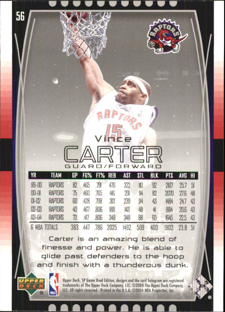2004-05 SP Game Used #56 Vince Carter back image