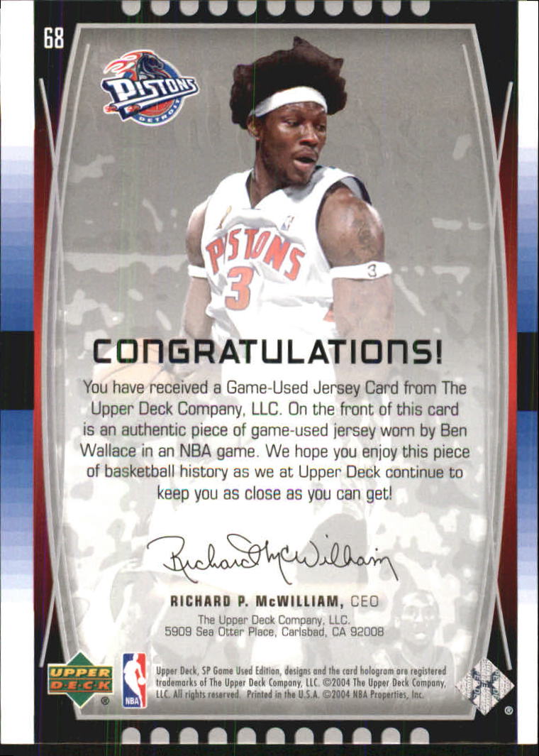 2004-05 SP Game Used #68 Ben Wallace JSY back image