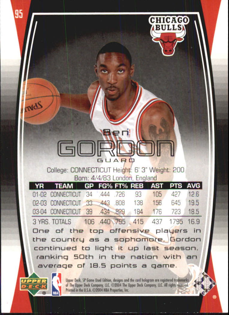 2004-05 SP Game Used #95 Ben Gordon RC back image