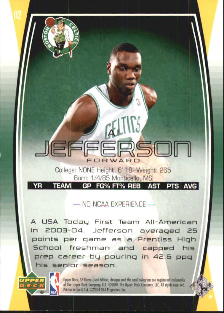 2004-05 SP Game Used #112 Al Jefferson RC back image