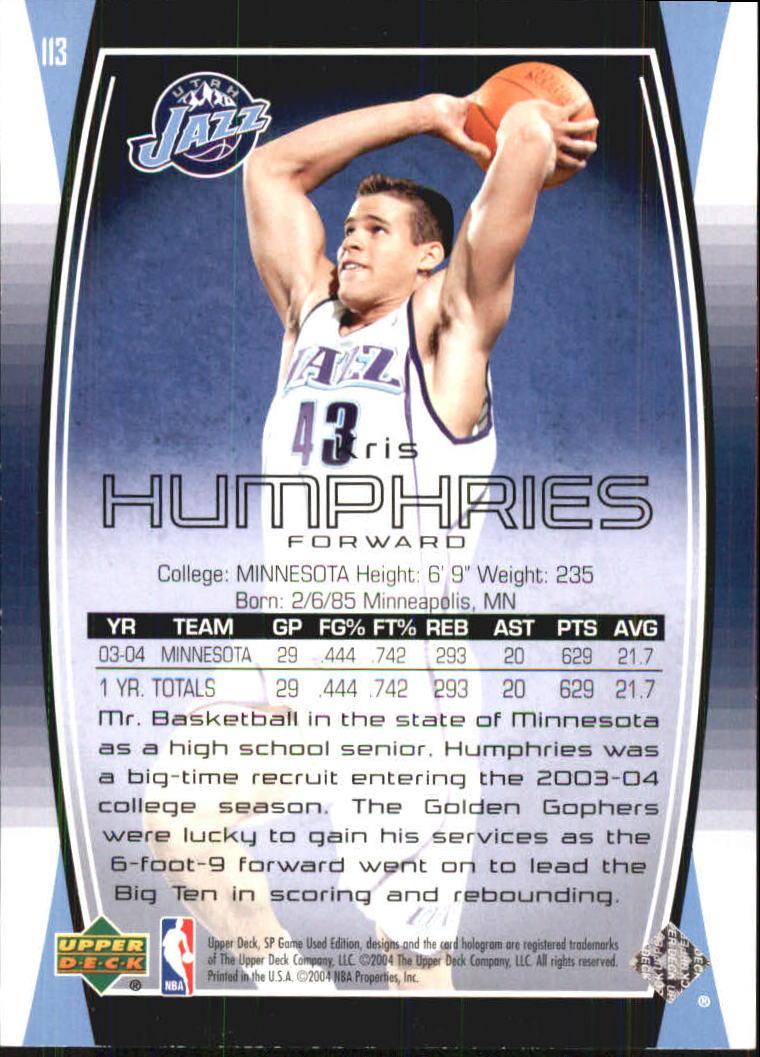 2004-05 SP Game Used #113 Kris Humphries RC back image