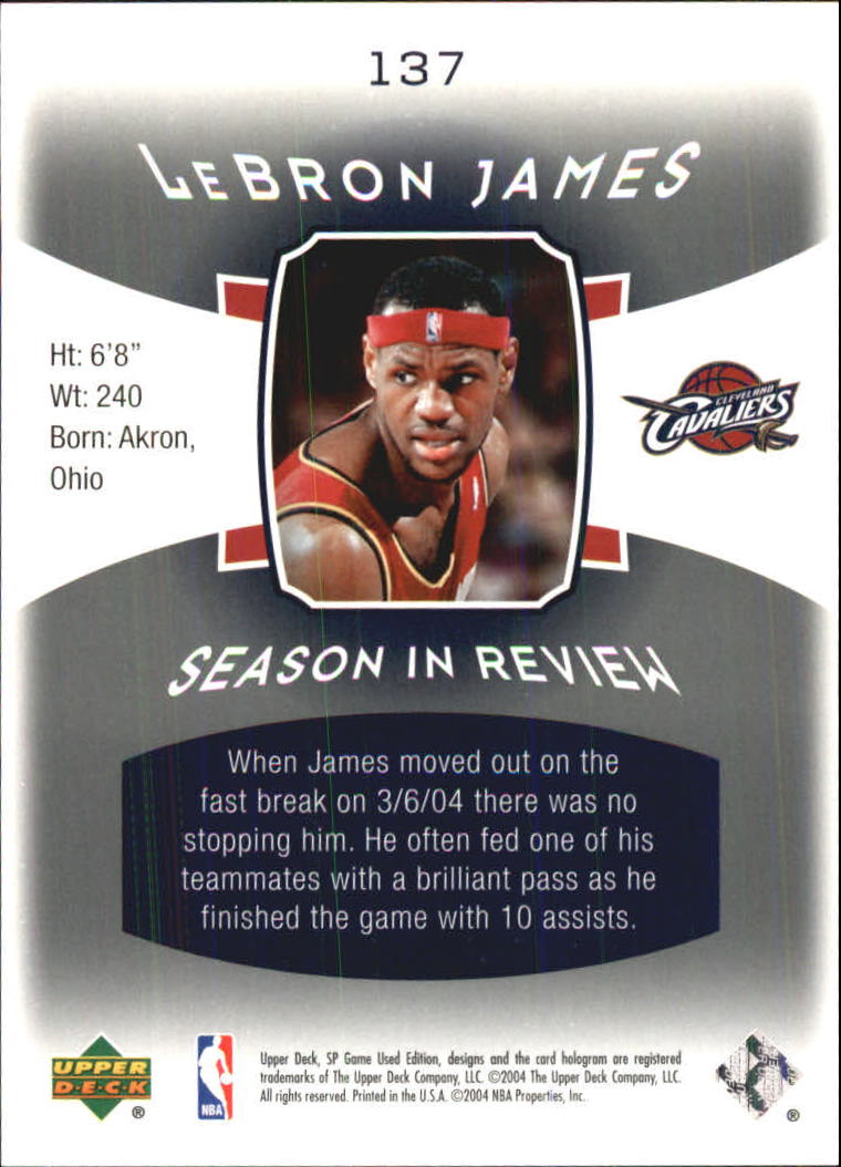 2004-05 SP Game Used #137 LeBron James SIR back image