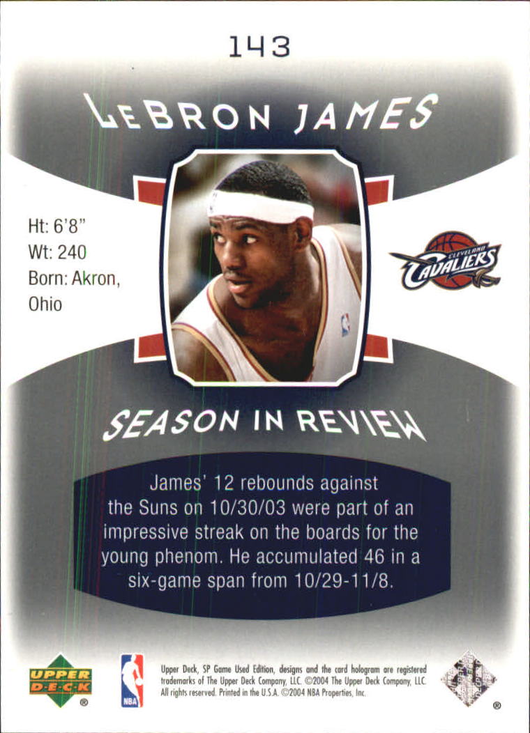 2004-05 SP Game Used #143 LeBron James SIR back image