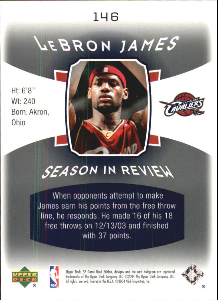 2004-05 SP Game Used #146 LeBron James SIR back image