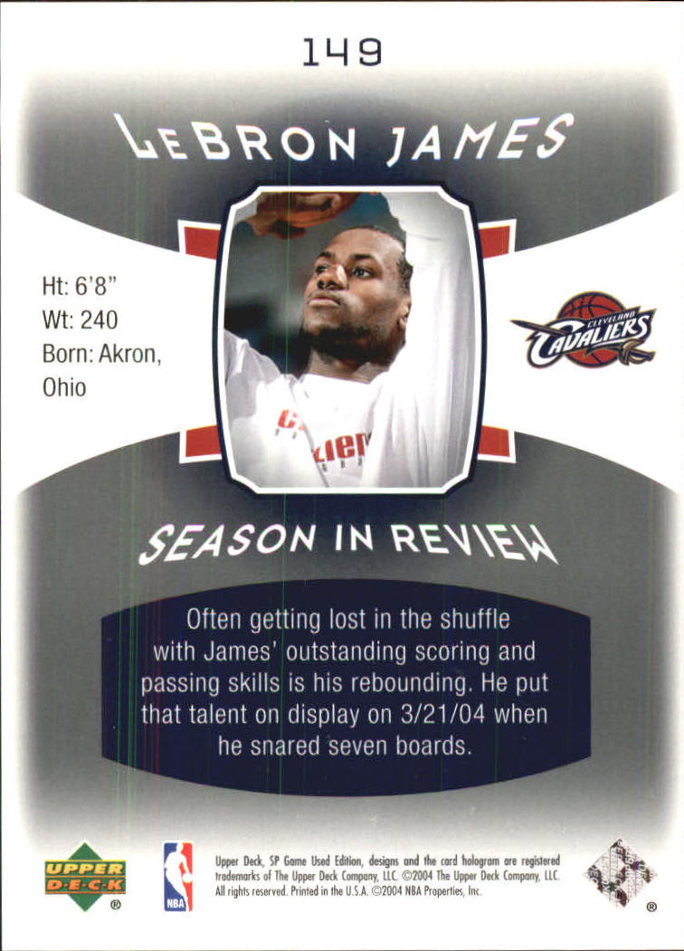 2004-05 SP Game Used #149 LeBron James SIR back image