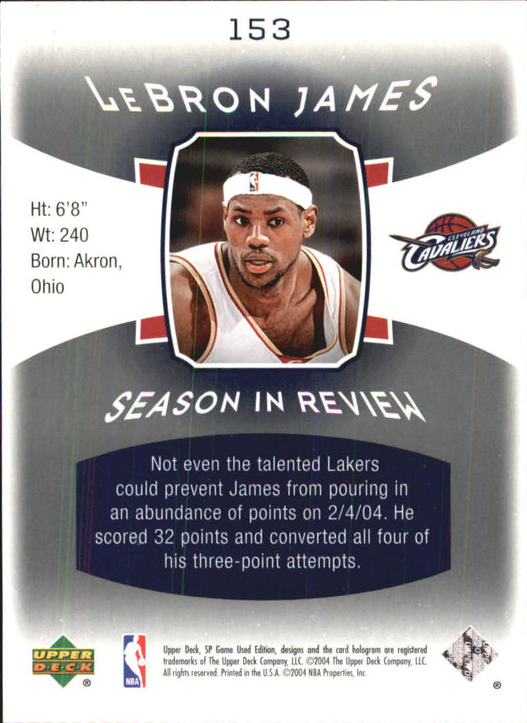2004-05 SP Game Used #153 LeBron James SIR back image